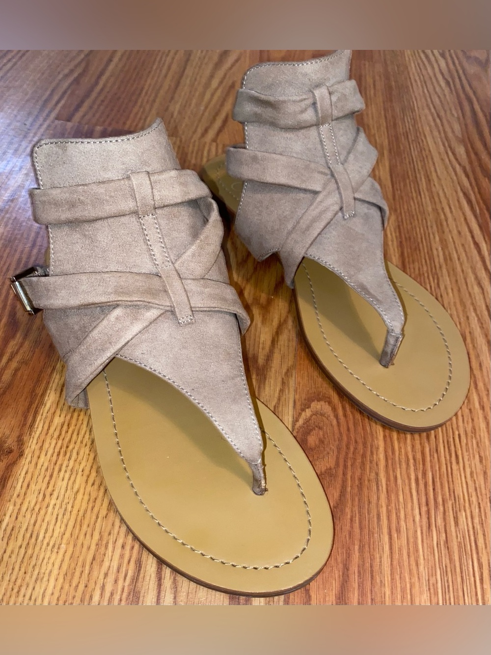 Jessica Simpson | Tan Faux Suede Wrap Thong Sandals w Cork Sole | Women’s 8.5